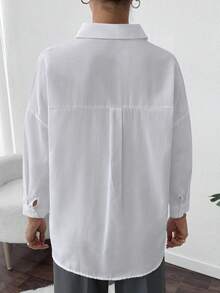 EURMUSE Women's Stylish Rhinestone Embellished Drop Shoulder Shirt - White - View 2