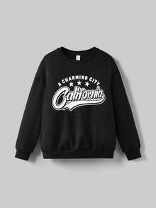 Ontre 2pcs Tween Girl Letter Graphic Crew Neck Sweatshirt And Cycling Shorts Set - Black - View 3