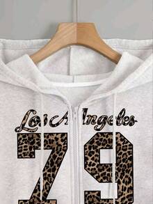 INAWLY 女士时尚百搭豹纹印花字母图案卫衣 - 灰色 - 查看 4