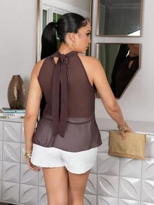 Melissa Matos ملابس علوية نسائية صيفية أنيقة بياقة عنق و كشاكش بلون أحادي