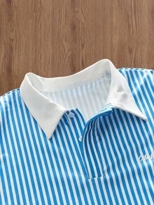 EASEVO Plus Size Men's Casual Striped Print Polo Shirt - Blue - View 3