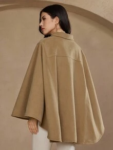 DAZY Women's Elegant Solid Color Cape Coat, Autumn/Winter Jacket - Khaki - View 7