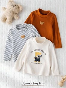 Cozy Pixies 3pcs Baby Boy Cartoon Bear Pattern Knitted Soft Crew Neck Long Sleeve Pullover Outfit Set Fall Winter - Multicolor - View 1