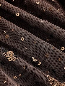 SHEIN MOD Christmas Plus Size Women's Brown Sequins Bow Tie Waist Mini Skirt,Western Wear,Vacation,Beach,Boho,Western,Birthday,Country Concert,Rave,Old Money Style,Fairycore,Bohemian