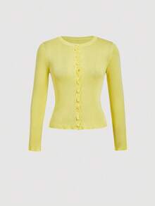 SHEIN MOD Women's Lemon Yellow Round Neck Cable Knitted Top,Chic Autumn Preppy School Cardigan,90s Fashion Office Wear,Fall/Winter Sweater,Halloween - Yellow - View 1