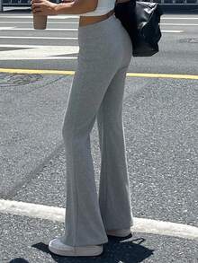 DAZY 女式交叉腰合身喇叭瑜伽裤 - 灰色 - 查看 4