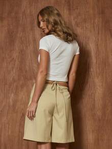 MUSERA Scoop Square Neck Short Sleeve Crop Top Cute Date Night Going Out Basic Autumn Fall Christmas Night Out Work Casual Clean Cut Elegant