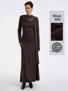 Aalyst Nouveau Top d'épaule asymétrique avec lien et jupe longue évasée en 2 pièces, polyvalent pour de multiples occasions et saisons