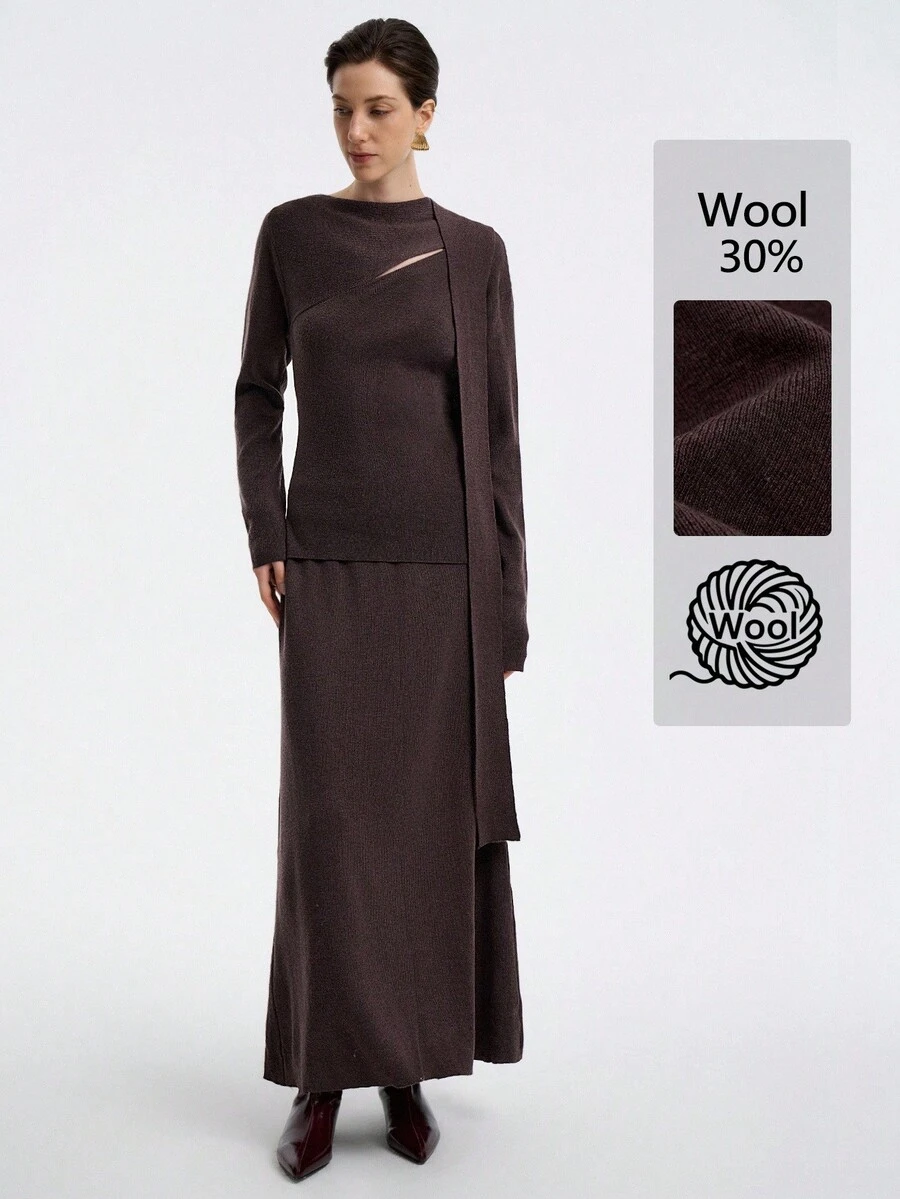 Aalyst Nouveau Top d'épaule asymétrique avec lien et jupe longue évasée en 2 pièces, polyvalent pour de multiples occasions et saisons