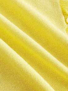 SHEIN MOD Women's Lemon Yellow Round Neck Cable Knitted Top,Chic Autumn Preppy School Cardigan,90s Fashion Office Wear,Fall/Winter Sweater,Halloween - Yellow - View 4