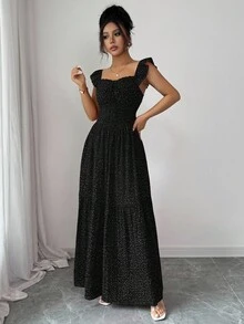 Selianne Váy ren hở lưng chấm bi thanh lịch dành cho nữ, mùa hè - màu đen - Xem 6