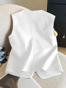 GlowEve Tank Top Wanita Kasual Serbaguna untuk Perjalanan Sehari-hari, Warna Polos, Kancing Depan - Putih - View 2