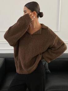 DAZY Suéter holgado y casual de mujer, color marrón, para otoño/invierno - Negro - Ver 1