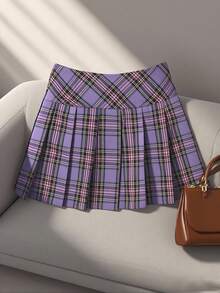 Resyla 新年服装拉链格子褶裙