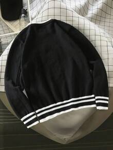 Claim Dot Men's Fashionable Casual College Style Embroidered Cable Knit Crew Neck Sweater, Fall Winter - Multicolor - View 2