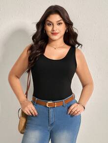 Comfylo Plus Size Women Christmas Fall And Winter Dark Grey Ribbed Fabric U Neck Base Tank Top Fall Women Clothes Fall Clothes Plus Size Fall Outfits For Women  Fall Outfits Women