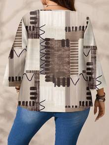 SHEIN CURVE+ Casual Minimalist All-Over Print Plus Size Plus Size Shirt Chic Blouses For Women/Autumn /Winter - Multicolor - View 2