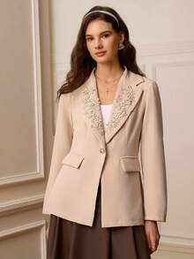SHEIN Clasi Women's Fashionable, Romantic, Elegant Embroidered 3D Floral Blazer, Autumn/Winter