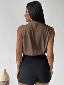 Firerie 女士优雅时尚新款通勤办公室日常度假音乐节不对称褶皱杏色衬衫，春夏 - 棕色 - 查看 8