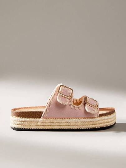 Solecia Women's Fashion Charming Casual Thick-Soled Sandals, Pink, Metal Decor, Velvet Material, Round Toe, Comfortable For Office, Street, Party, Suitable For Dresses, Jeans, Shorts, Beach In Spring/Summer