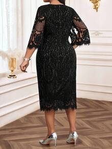 SHEIN Lady Plusstorlekar Vår, Sommar, Höst och Vinter Elegant Festklänning Svart Spetsklänning Liten Svart - Svart - Visa 2