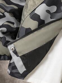 Tween Jungen Camouflage Patchwork Langarm Reißverschluss Kapuzenjacke, Herbst