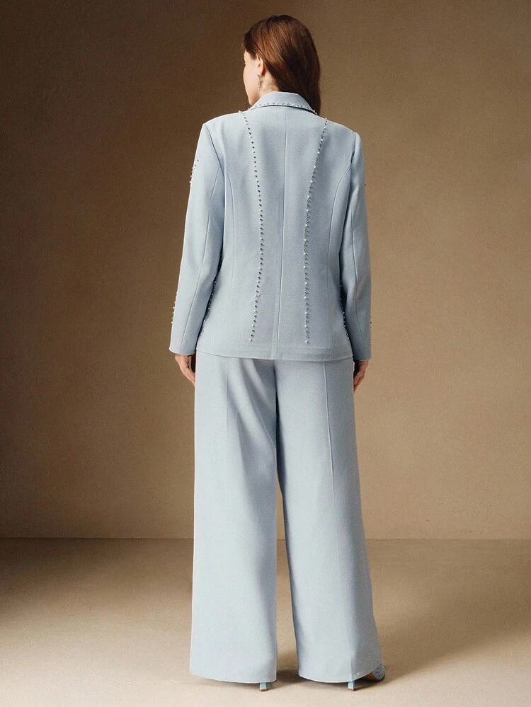 Conjunto de traje de negocios casual elegante para mujer, con decoración de cuentas, adecuado para uso en la oficina, talla grande, otoño/invierno