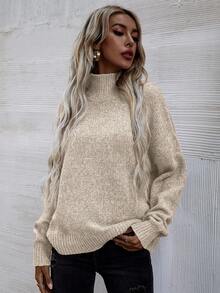 EMERY ROSE Áo len chui đầu dài tay cổ lọ tối giản màu trơn dành cho nữ - Màu be - Xem 5