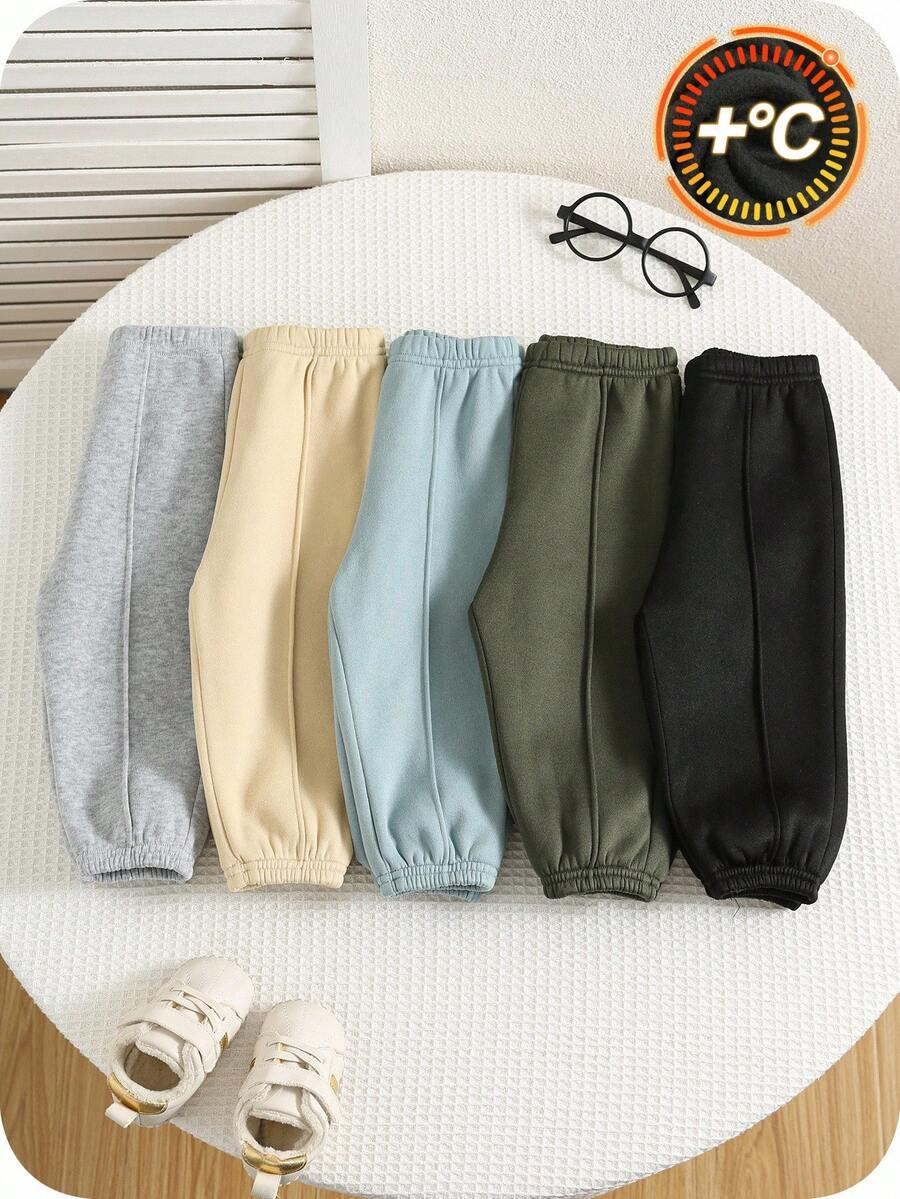 SHEIN Bộ 5 quần jogger lót nhiệt màu trơn cho bé trai, thoải mái, đa năng, mặc hàng ngày, thích hợp mặc trong nhà, ngoài trời, thể thao, vui chơi, tiệc tùng, lễ hội, Halloween, Giáng sinh, năm mới - Nhiều màu - Xem 1