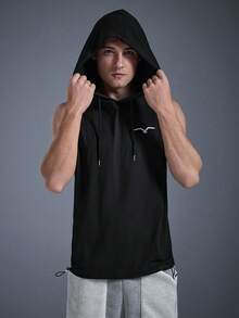 DRIFTMERE Men's Seagull Print Drawstring Hooded Casual Vest Spring To Summer - Black - View 6