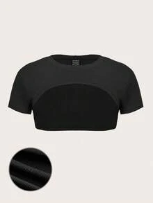 SHEIN ICON Women's Casual Ultra-Short Cropped Short Sleeve Top, Suitable For Y2K, Sexy,Black Tops