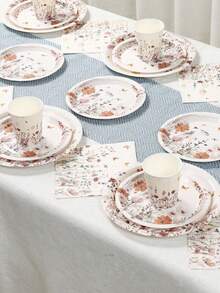 40 件/套野花主题派对装饰一次性餐具，水彩野花蝴蝶派对餐具套装，包括 8 个 7 英寸和 9 英寸一次性纸盘、8 个纸杯、16 个餐巾纸、纸餐具适合家庭节日派对春季餐具风格生日用品、派对礼物 - 野花主題 - 查看 8