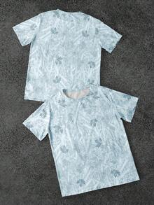 Manfinity Dauomo Áo thun nam tay ngắn tối giản thường ngày, phù hợp cho mùa hè - Màu xanh nhạt - Xem 3