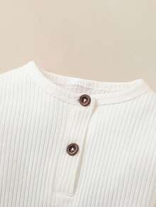 SHEIN Vintaside Kids Newborn/Infant Baby Boy Unisex Solid Color Half Button Long Sleeve Jumpsuit, Baby Boy Jumpsuits Baby Clothes Infant Boy Jumpsuit Neutral Baby Clothes Newborn Baby Cotton Clothes 1M-3M-6M-9M-1T - White - View 5