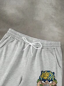 Manfinity EMRG 2pcs Men Portrait & Letter Graphic Print Casual American Style Grey Sweatpants & Hoodie Set, Fall Clothes