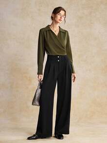 House of One Blusa casual de mujer de manga larga con cuello y frente retorcido, para verano y otoño