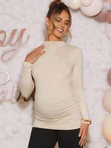 Loomaby 孕妇T恤、性别暴露连衣裙、孕妇装、迎婴派对连衣裙 - 卡其色 - 查看 5