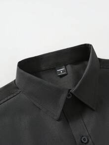 Manfinity Mode Men's Solid Color Single-Breasted Pocket Long Sleeve Casual Shirt, For Fall - Black - View 6