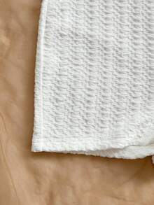 Soleia Women's Vacation White Knit Fairy Crinkle Texture Deep V Neck Tie Front Bodysuit, Slim Fit, Suitable For Party, Christmas, Date, Nightclub, Bohemian, Boho, Vacation, Fall