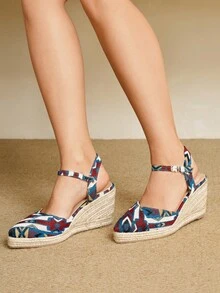 Styleloop 女士坡跟厚底编织一脚蹬鞋，波西米亚风格，厚底，适合万圣节、圣诞节、派对 - 藍色 - 查看 4