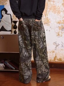 SWAVVY 男士休闲宽松长款梭织牛仔裤 - 黑與白 - 查看 2