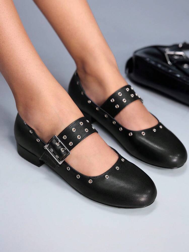 CUCCOO GRLICON Black Round Toe Women's Flat Shoes, Comfortable Flats For Halloween, Christmas, Party, Music Festival, Autumn