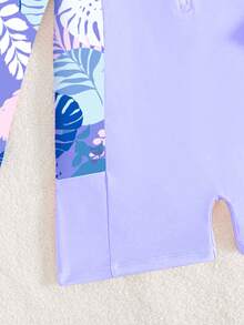 Tween Girls Tropical Plant Printed Tankini Swimsuit With Shorts - Purple - View 5