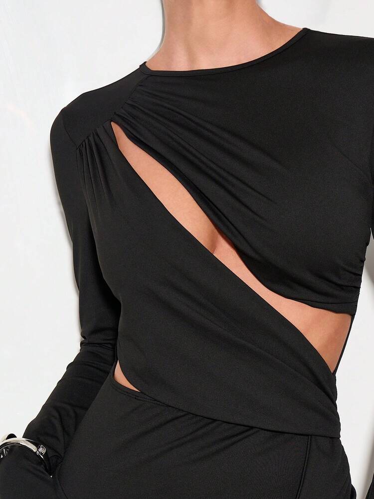 KIZN Asymmetric Cut Out Mini Dress With Side Knot
