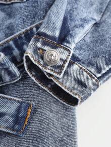 SHEIN Young Girl' Blue Denim Shirt Dress,Fall Clothes,Autumn Clothes ,Casual And Fashionable Vacation Outfits,Long-Sleeved Denim Dress,Elegant Cinched-Waist Dress Winter - Dark Wash - View 4