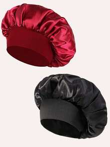 SHEIN 1/2pcs Silk Bonnet For Sleeping, Satin Hair Bonnets, Soft Elastic Band Silk Sleep Cap, Silk Hair Wrap For Curly Hair, Hair Bonnets For Women Sleeping,Silk Hair Wrap,Elastic Wide Band Silk Sleep Cap,Soft And Breathable, Ideal For Overnight Curls Preservation, All-Season Shower Caps, Comfortable For Chemotherapy Patients (Black/Powder)