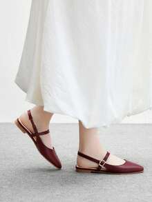 CUCCOO BIZCHIC Women's Pointed Toe Flat Maroon Strap Backless Comfortable Versatile Office Work Flats For Christmas - Burgundy - View 7