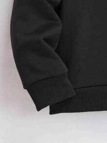 SHEIN 2 件套 MILANO 青少年男孩休闲简约长袖运动衫和裤子套装，适合秋季 - 黑色 - 查看 6