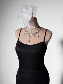 Viva Relle Plus Size Fashionable Ombre Elegant Formal Black Camisole Dress - Black - View 3