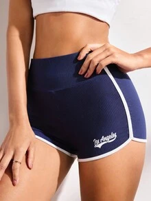 EasyFave 轻盈舒适休闲拼色女式休闲短裤 - 藏蓝色 - 查看 3